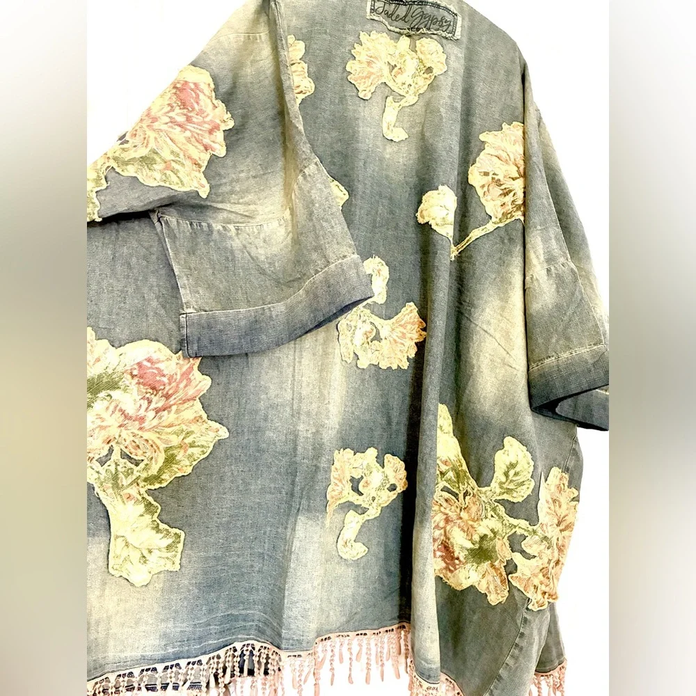 Jaded Gypsy Appliqué & Embroidered Denim Duster Coat - Floral Appliqué - Picture 6 of 6